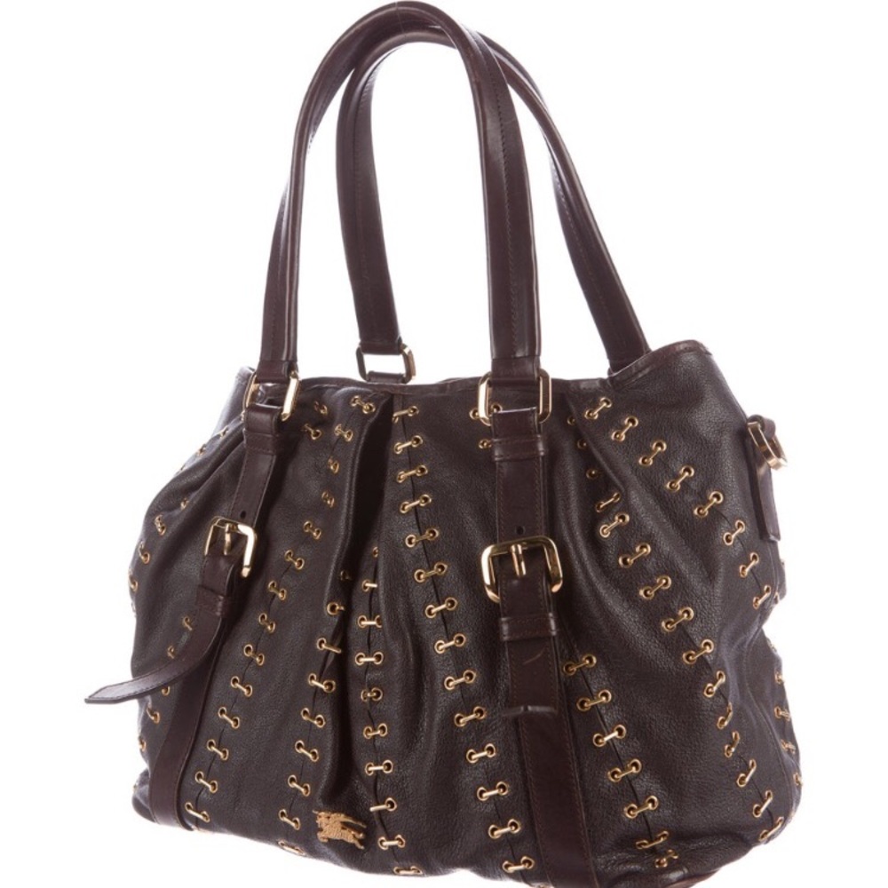 Authentic Burberry grained leather Lowry bag